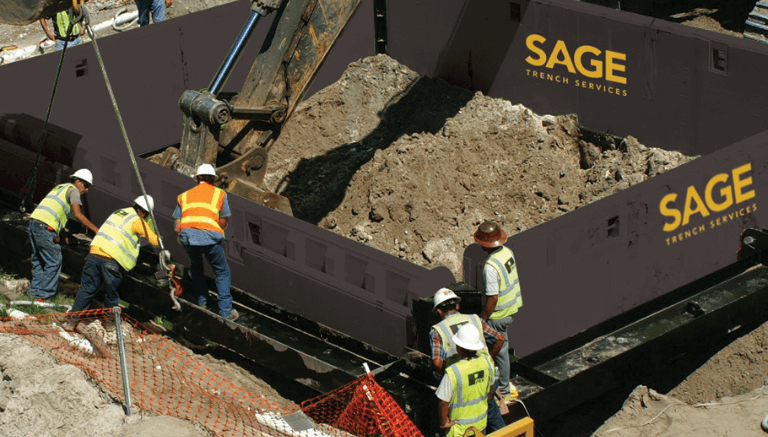 trabajadores de la construcción haciendo una aplicación de foso de marco guía